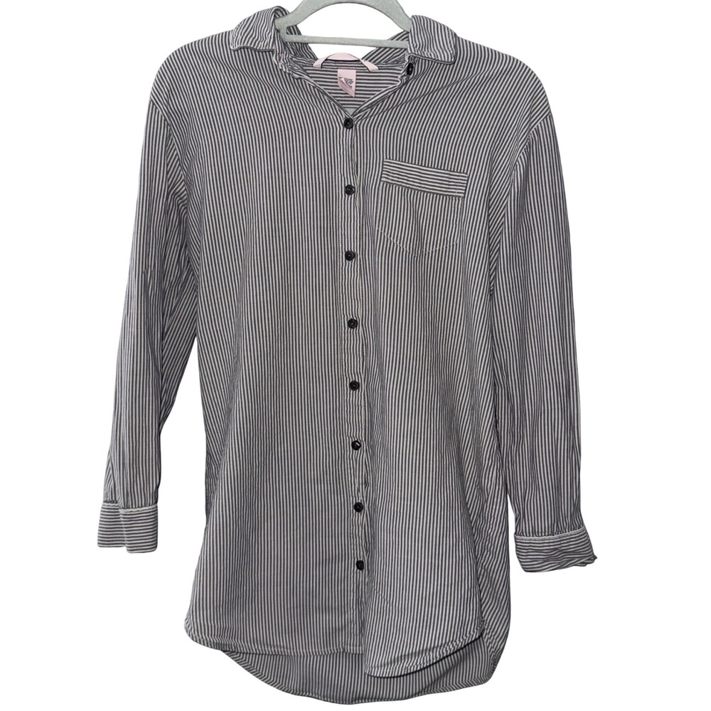 Victorias Secret Grey White Striped Love Pajama Top Shirt XS 11129150